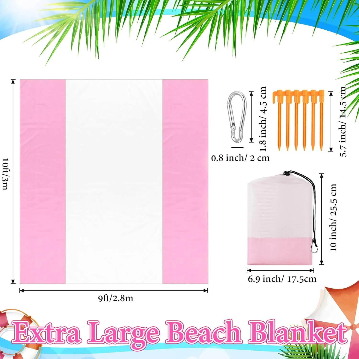 10 x 9 ft Beach Blanket Sandproof Waterproof Extra Large Beach Mat for 2-8 Adults Quick Drying Outdoor Picnic Blanket Lightweight Oversized Sand Free Mat for Travel Camping Hiking(Pink)
