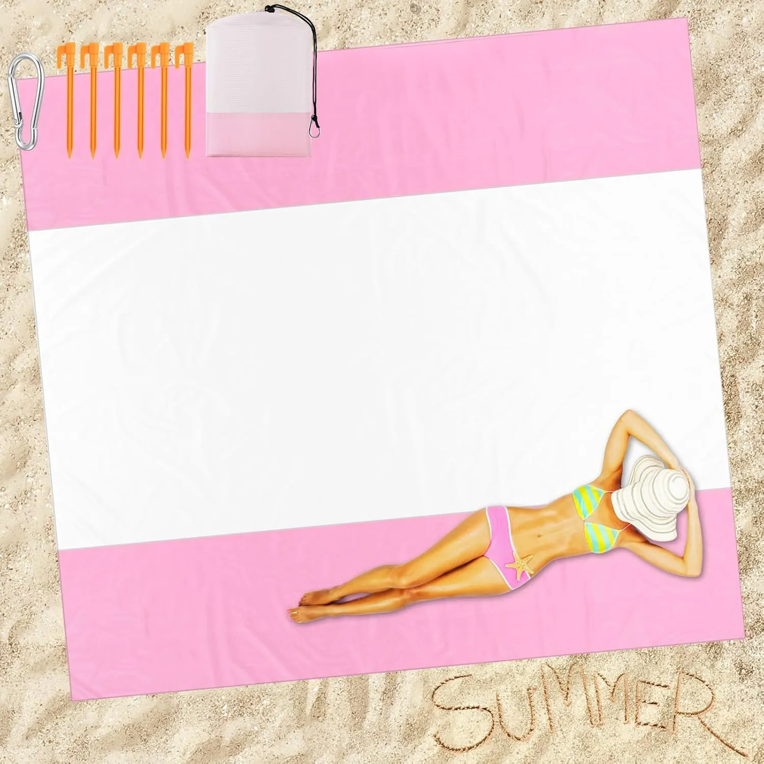 10 x 9 ft Beach Blanket Sandproof Waterproof Extra Large Beach Mat for 2-8 Adults Quick Drying Outdoor Picnic Blanket Lightweight Oversized Sand Free Mat for Travel Camping Hiking(Pink)