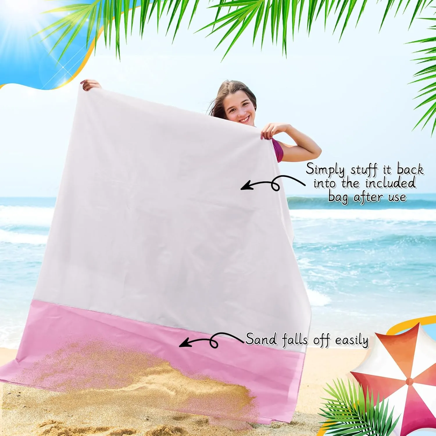 10 x 9 ft Beach Blanket Sandproof Waterproof Extra Large Beach Mat for 2-8 Adults Quick Drying Outdoor Picnic Blanket Lightweight Oversized Sand Free Mat for Travel Camping Hiking(Pink)