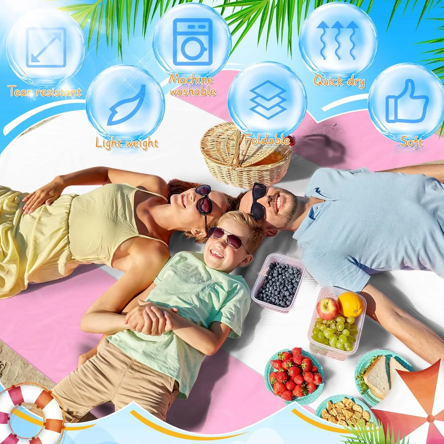 10 x 9 ft Beach Blanket Sandproof Waterproof Extra Large Beach Mat for 2-8 Adults Quick Drying Outdoor Picnic Blanket Lightweight Oversized Sand Free Mat for Travel Camping Hiking(Pink)