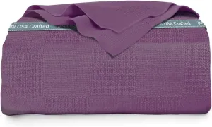 100% Cotton Blanket Twin Size 108x90 - Lightweight Breathable Waffle Weave Thermal Throw for Bed, Sofa & Couch - Soft Cozy, Durable Summer Bedding, All Season Comfort for Home, Travel & Camping, Plum