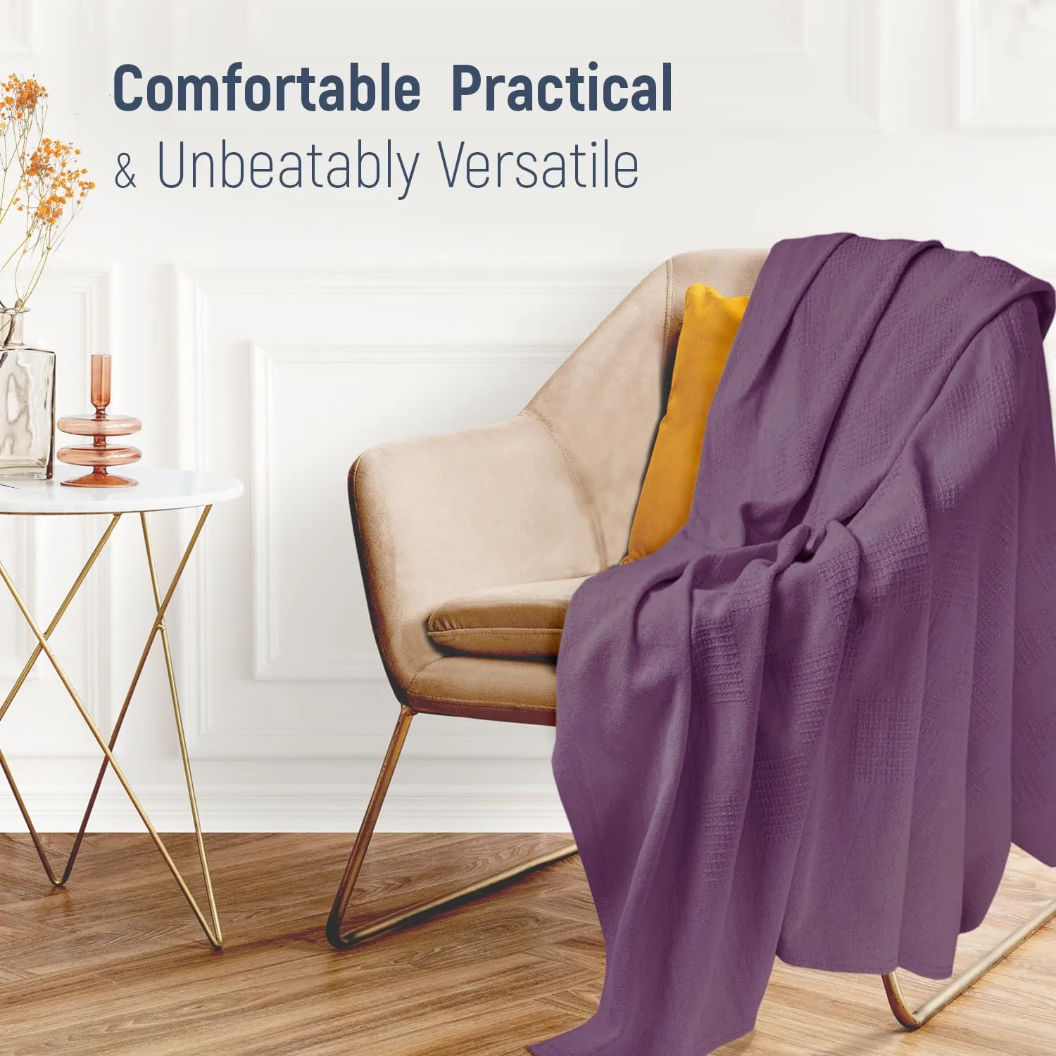 100% Cotton Blanket Twin Size 108x90 - Lightweight Breathable Waffle Weave Thermal Throw for Bed, Sofa & Couch - Soft Cozy, Durable Summer Bedding, All Season Comfort for Home, Travel & Camping, Plum