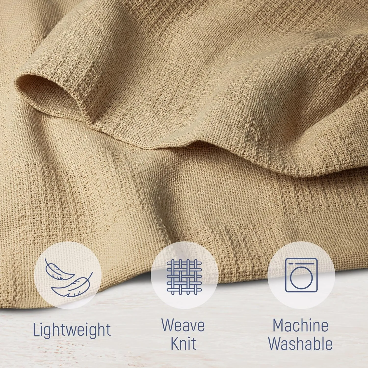 100% Cotton Blanket Twin Size 66x90 - Lightweight Breathable Waffle Weave Thermal Throw for Bed, Sofa & Couch - Soft Cozy, Durable Summer Bedding, All Season Comfort for Home, Travel & Camping, Beige