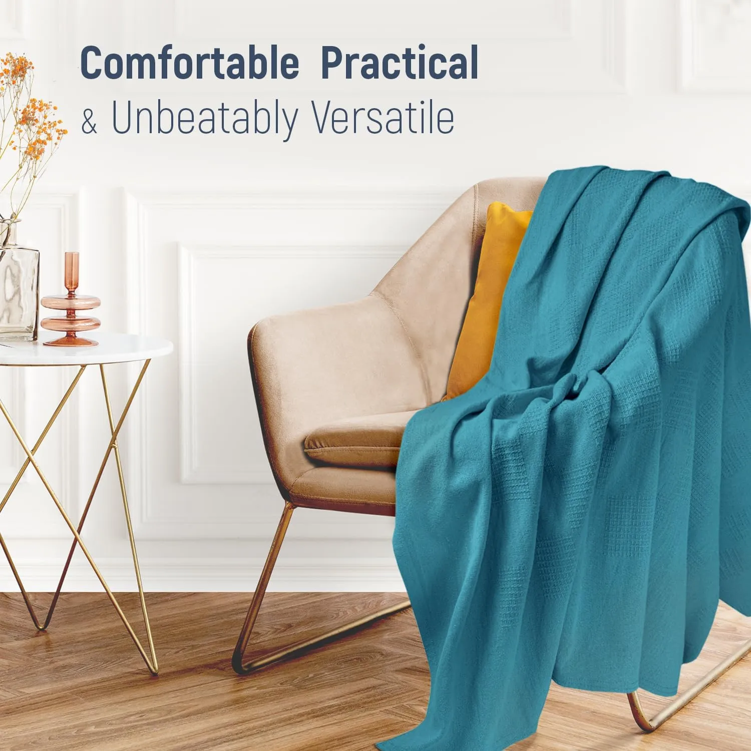 100% Cotton Blanket Twin Size 66x90 - Lightweight Breathable Waffle Weave Thermal Throw for Bed, Sofa & Couch - Soft Cozy, Durable Summer Bedding, All Season Comfort for Home, Travel & Camping, (Teal)