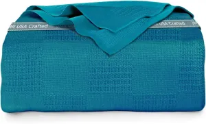100% Cotton Blanket Twin Size 66x90 - Lightweight Breathable Waffle Weave Thermal Throw for Bed, Sofa & Couch - Soft Cozy, Durable Summer Bedding, All Season Comfort for Home, Travel & Camping, (Teal)