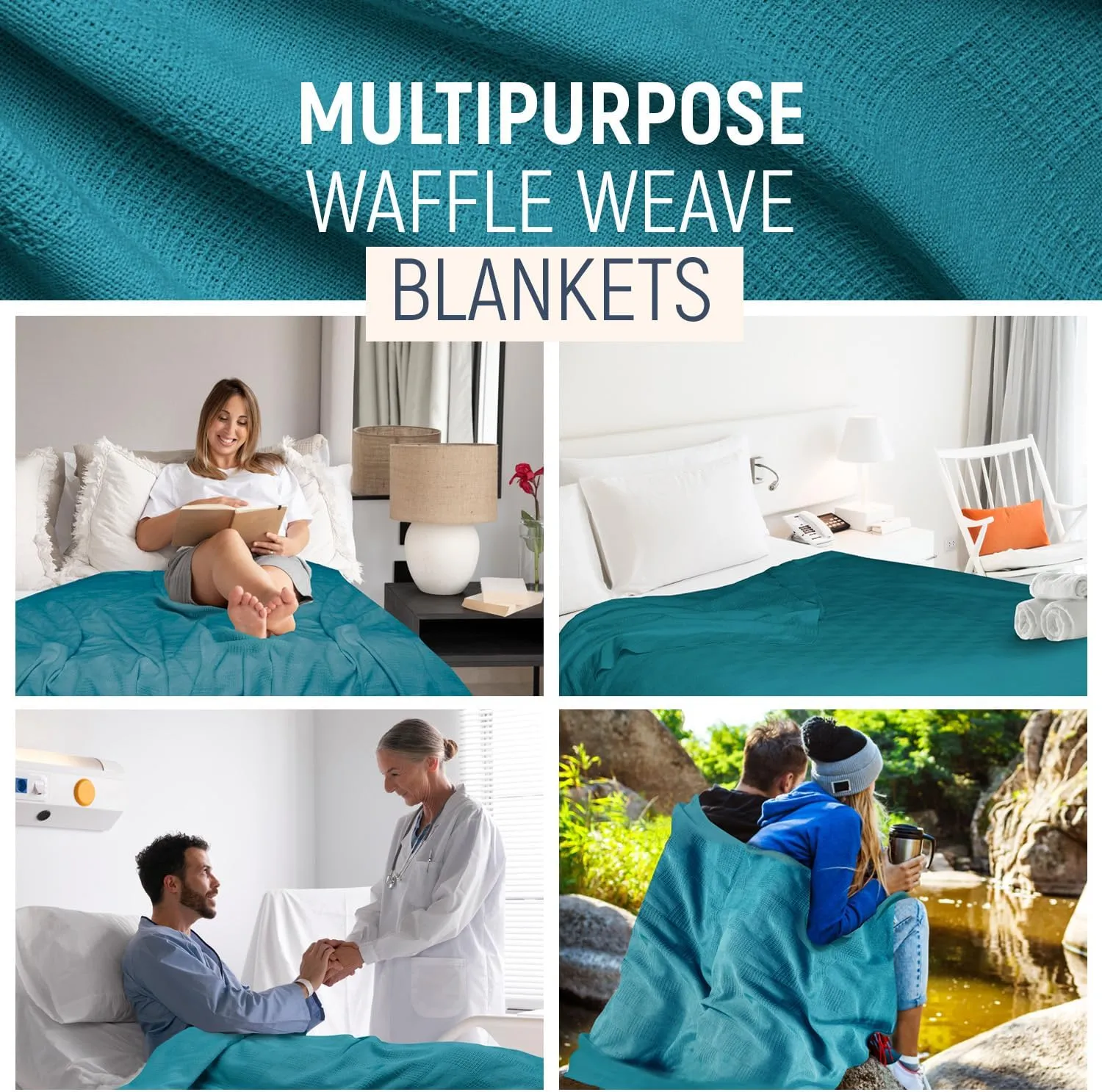 100% Cotton Blanket Twin Size 66x90 - Lightweight Breathable Waffle Weave Thermal Throw for Bed, Sofa & Couch - Soft Cozy, Durable Summer Bedding, All Season Comfort for Home, Travel & Camping, (Teal)