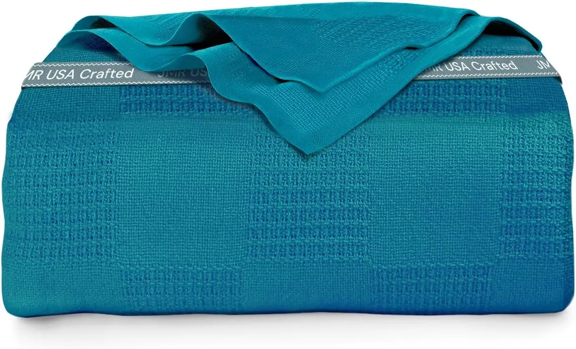 100% Cotton Blanket Twin Size 66x90 - Lightweight Breathable Waffle Weave Thermal Throw for Bed, Sofa & Couch - Soft Cozy, Durable Summer Bedding, All Season Comfort for Home, Travel & Camping, (Teal)