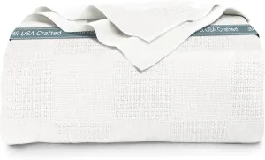 100% Cotton Blanket Twin Size 66x90 - Lightweight Breathable Waffle Weave Thermal Throw for Bed, Sofa & Couch - Soft Cozy, Durable Summer Bedding, All Season Comfort for Home, Travel & Camping, White