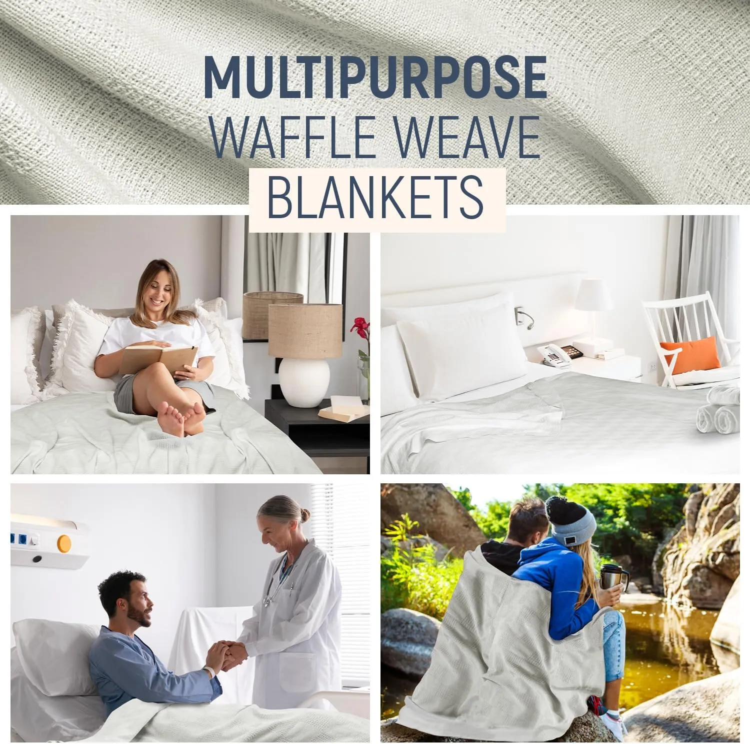 100% Cotton Blanket Twin Size 66x90 - Lightweight Breathable Waffle Weave Thermal Throw for Bed, Sofa & Couch - Soft Cozy, Durable Summer Bedding, All Season Comfort for Home, Travel & Camping, White