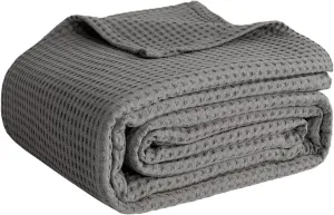 100% Cotton Blankets King Size for Bed - Waffle Weave Blankets for Summer, Lightweight and Breathable Soft Woven Blanket for Spring, (Light Grey, King (90" x 108"))