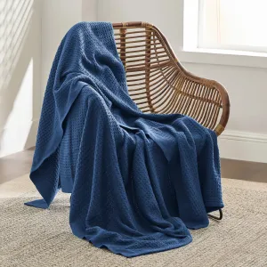 100% Cotton Blankets Twin-Xl Navy - Waffle Weave Blankets for All Seasons, 66X90 Inches