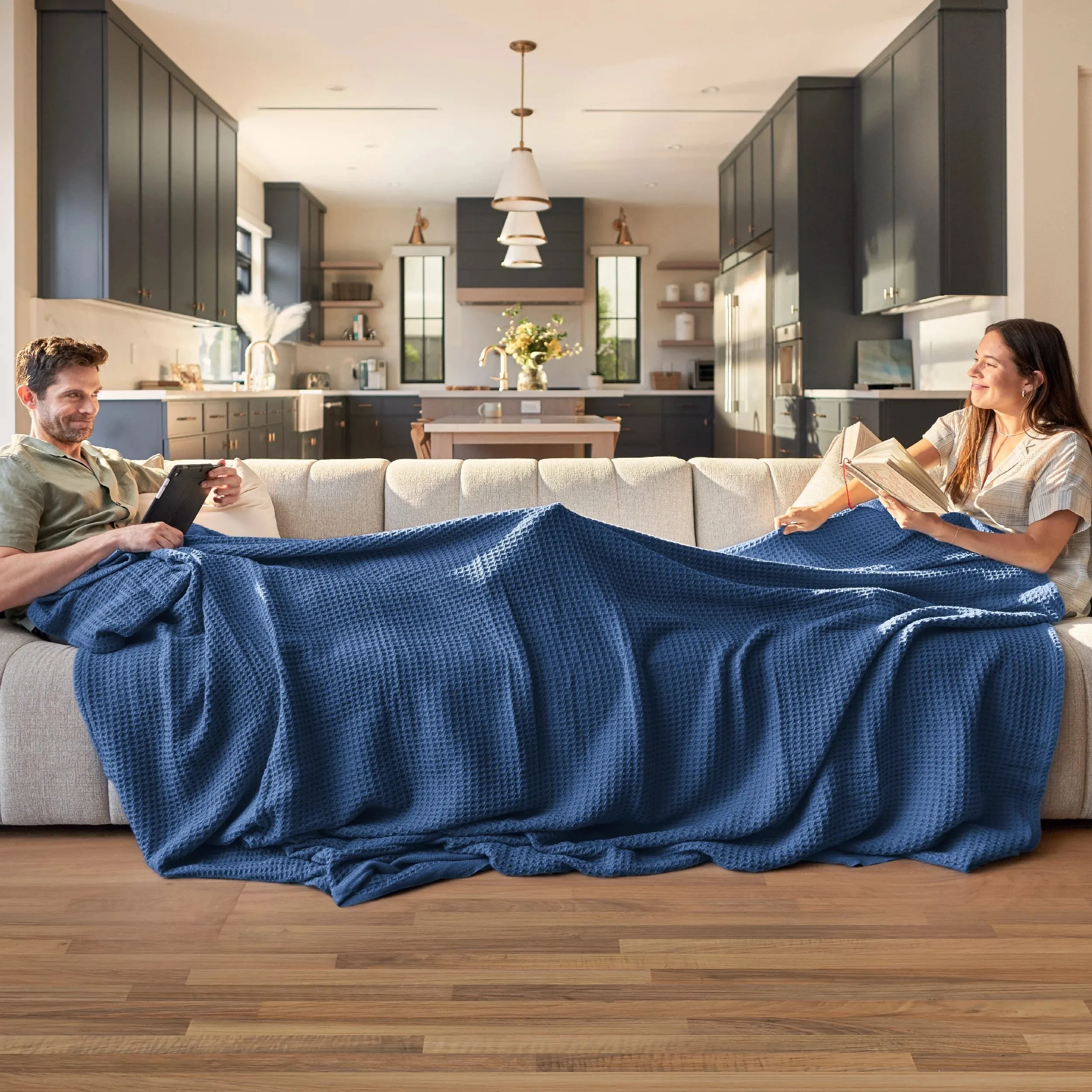 100% Cotton Blankets Twin-Xl Navy - Waffle Weave Blankets for All Seasons, 66X90 Inches