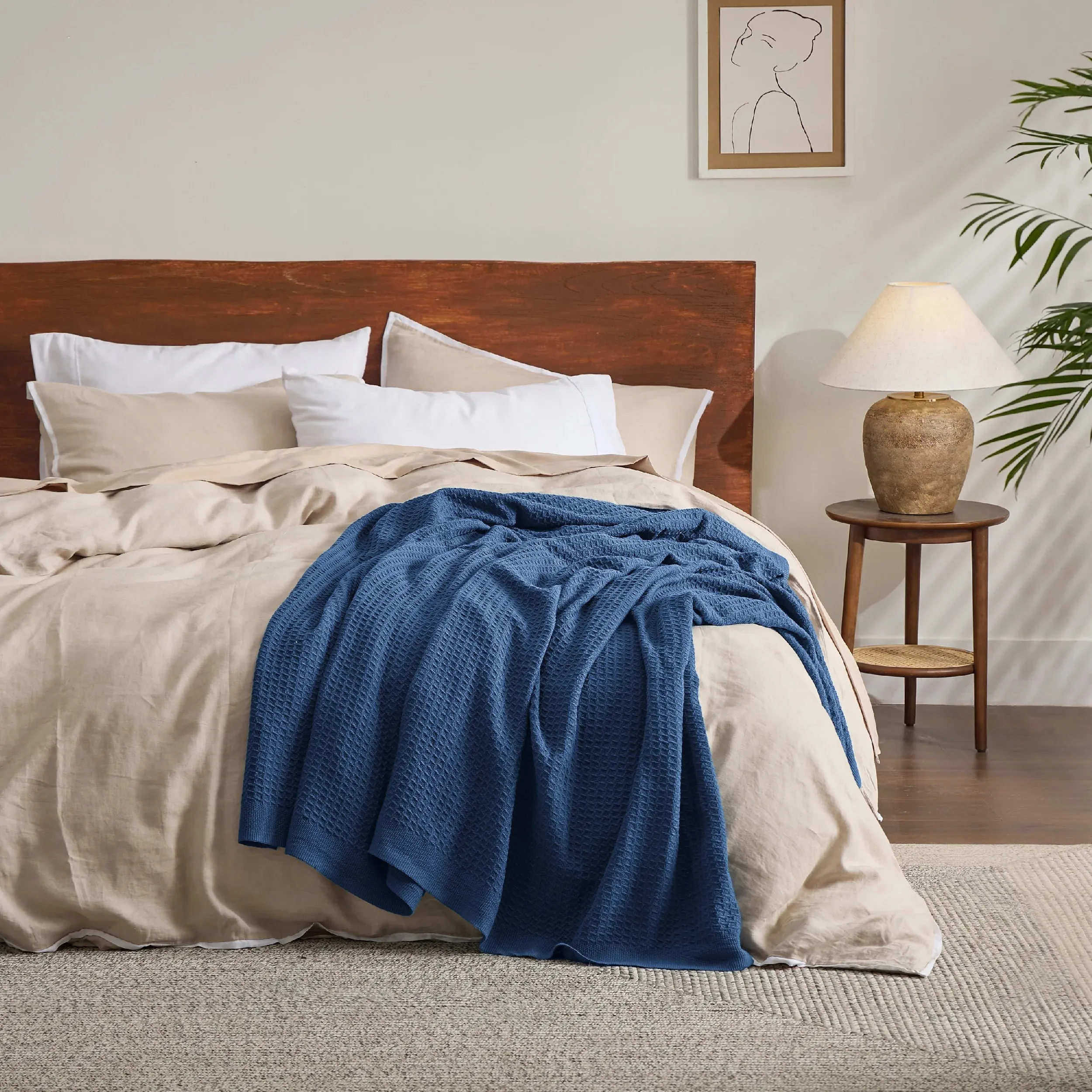 100% Cotton Blankets Twin-Xl Navy - Waffle Weave Blankets for All Seasons, 66X90 Inches