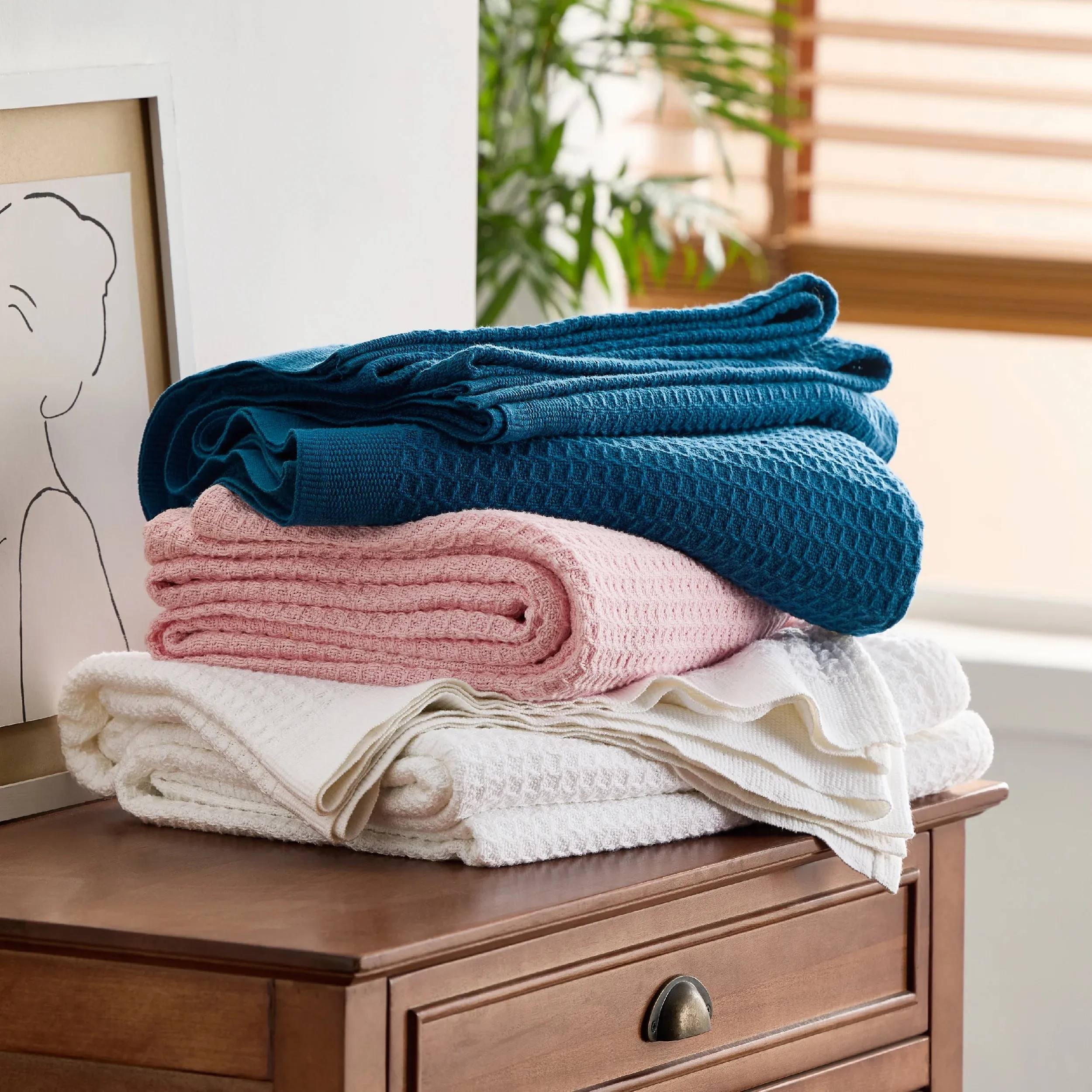100% Cotton Blankets Twin-Xl Navy - Waffle Weave Blankets for All Seasons, 66X90 Inches