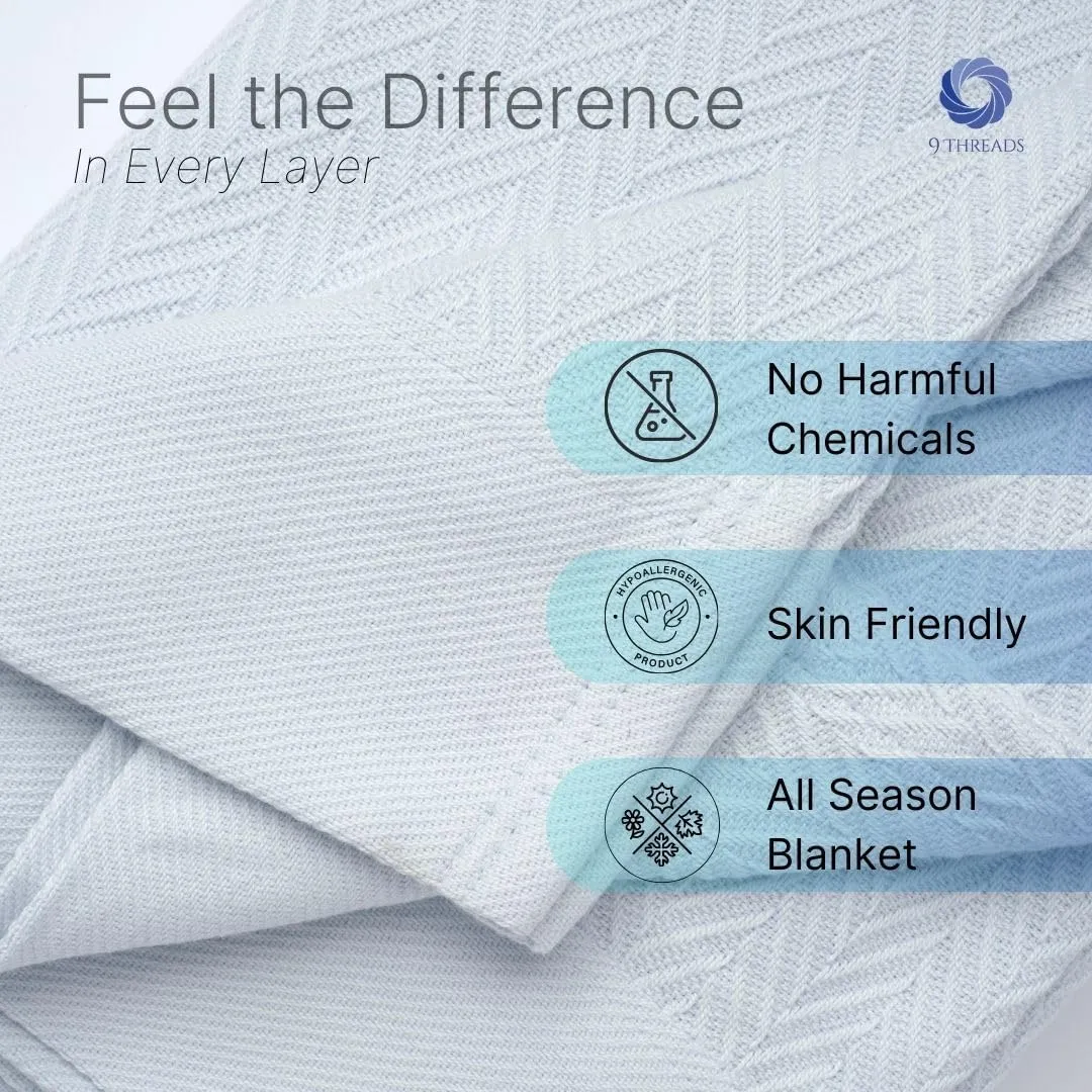 100% Cotton Herringbone Weave Blankets, 108"X90" King,Throw Blanket for Bed,All Season Cotton Blanket, Cozy Blanket,Throws Bed Blanket, Throw Blanket for Couch,Modern Home Decor -Light Blue