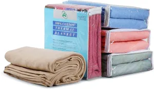 100% Soft Premium Ringspun Cotton Thermal Blanket Twin Size 66x96 Lightweight Warm Soft Breathable Blanket (Blue, 1)