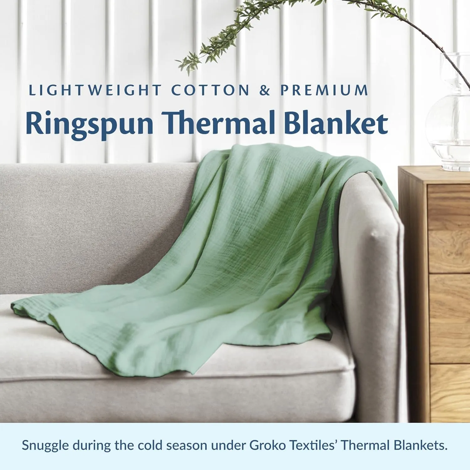 100% Soft Premium Ringspun Cotton Thermal Blanket Twin Size 66x96 Lightweight Warm Soft Breathable Blanket (Blue, 1)