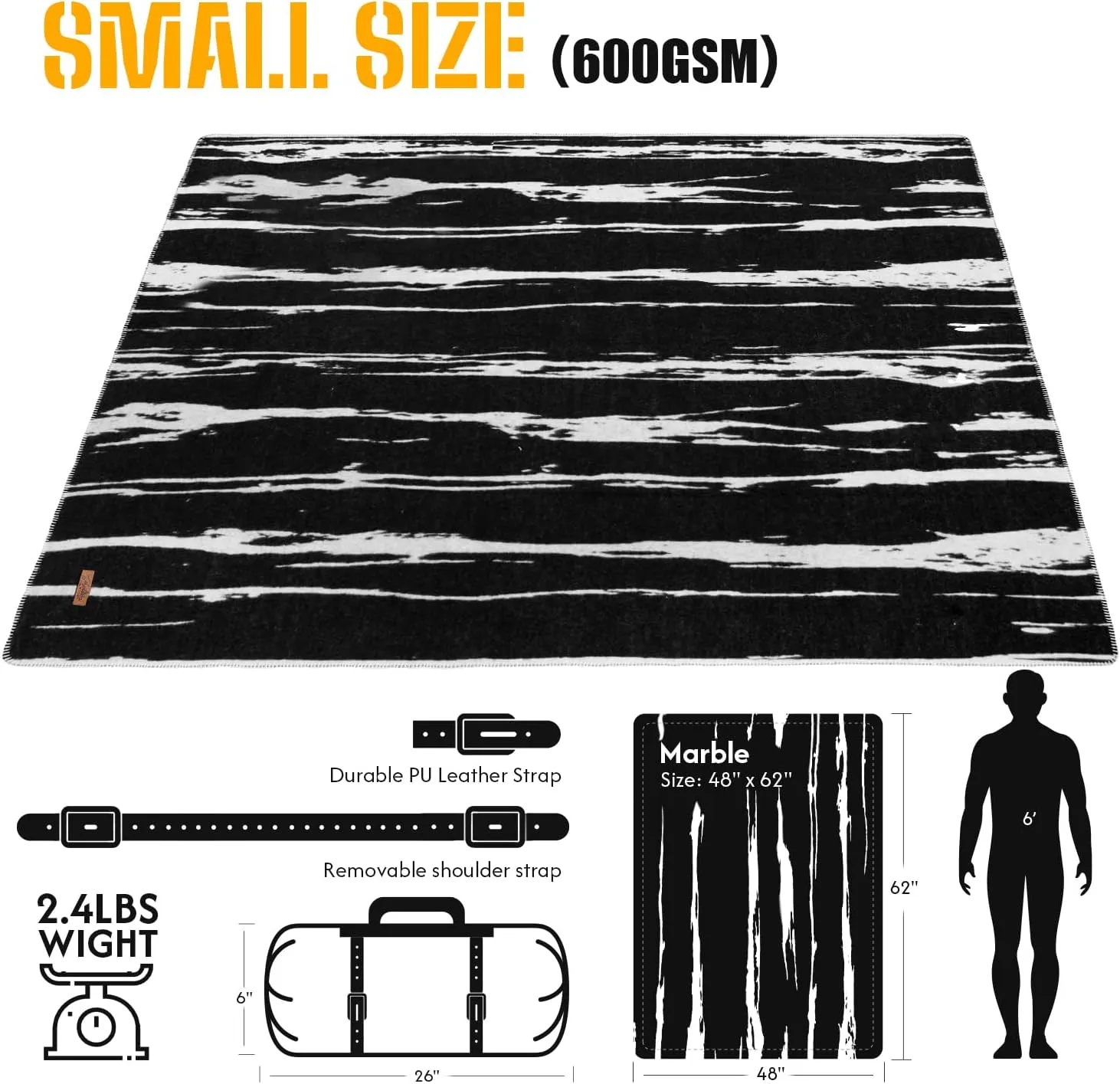 100% Wool Blanket, 48" x 62", Warm, Thick, Washable, Military Wool Blanket, Great for Camping, Outdoors, Sporting Events, Survival Kits,Black White Striped