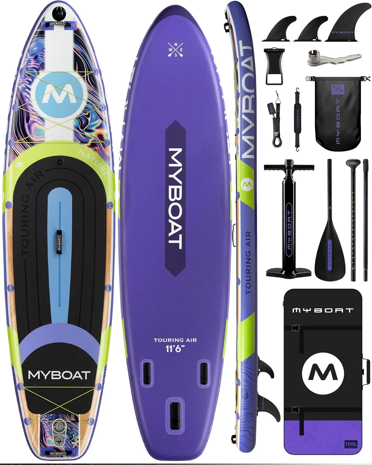 11'6"x35" Inflatable Stand Up Paddle Board,450lb Capacity, Premium Stable for 2 Person,Beginners,Family,with SUP Accessories,Dual Pump, 3 Removal Fin,Portable Bag,Dry Bag,Safety Leash