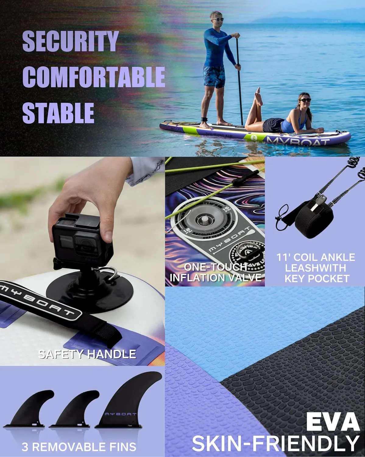 11'6"x35" Inflatable Stand Up Paddle Board,450lb Capacity, Premium Stable for 2 Person,Beginners,Family,with SUP Accessories,Dual Pump, 3 Removal Fin,Portable Bag,Dry Bag,Safety Leash