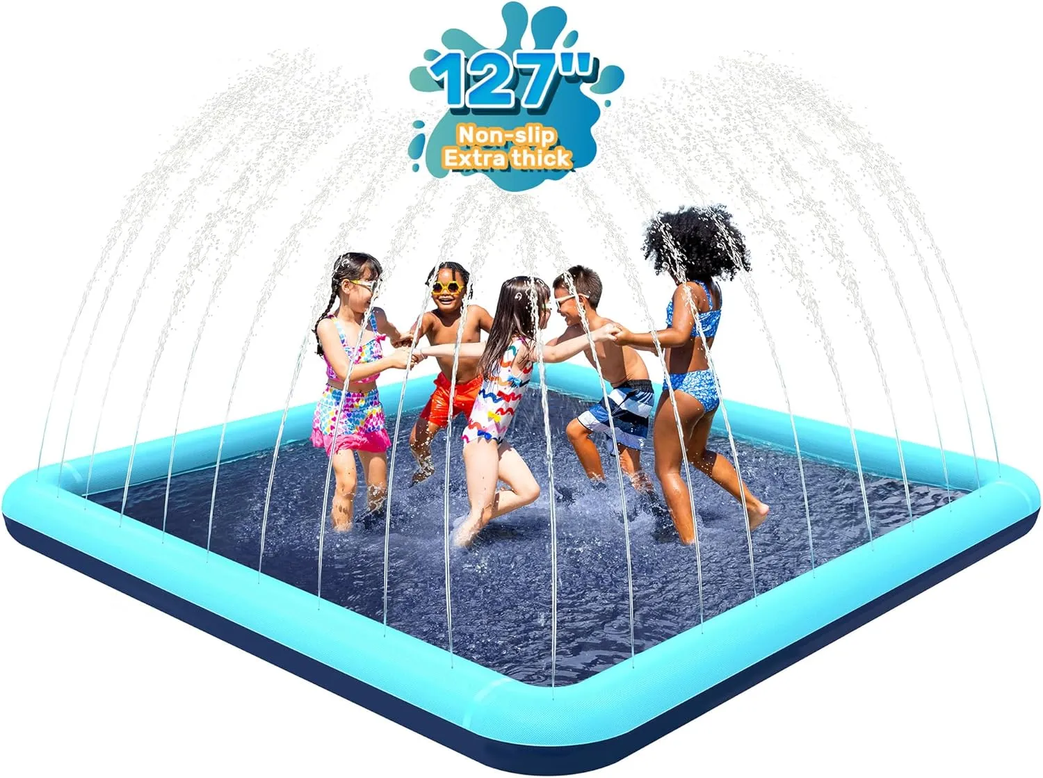 127'' Splash Pad for Dogs, Non-Slip Sprinkler for Kids, Square Splash Pad for Kids Ages 4-8, Splash Pads for Toddlers 1-3, Dog Sprinkler Shallow Pool, Outdoor Water Toys for Backyard, Teal