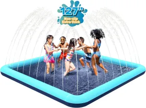 127'' Splash Pad for Dogs, Non-Slip Sprinkler for Kids, Square Splash Pad for Kids Ages 4-8, Splash Pads for Toddlers 1-3, Dog Sprinkler Shallow Pool, Outdoor Water Toys for Backyard, Teal