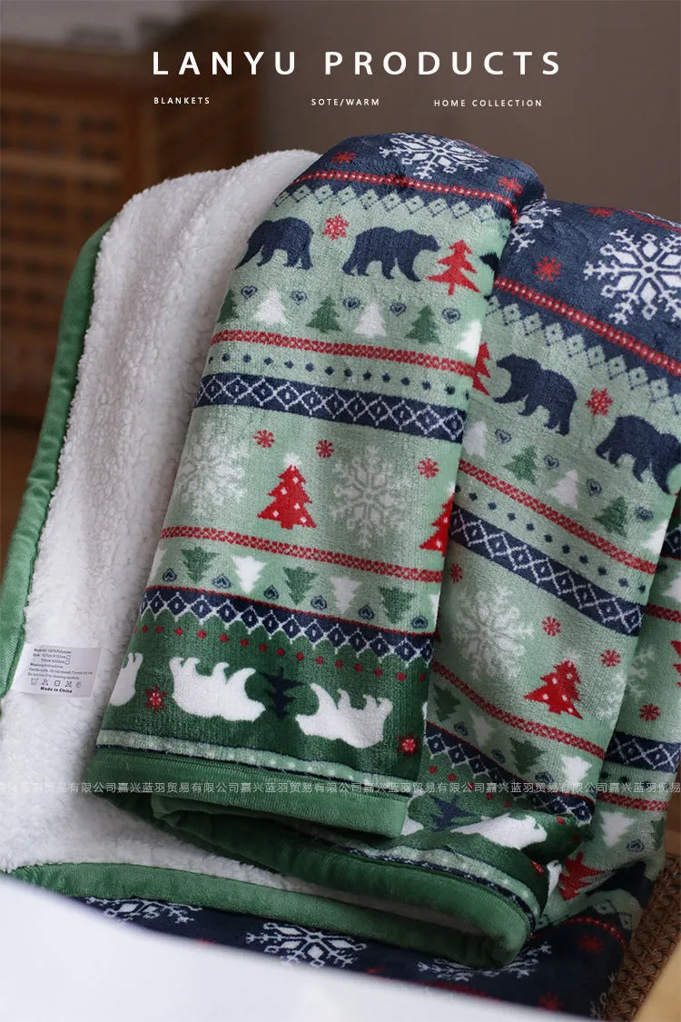 127x152cm Christmas Style Cartoon Sofa Blanket Coral Fleece Single Blanket Thickening Warm Winter Blanket