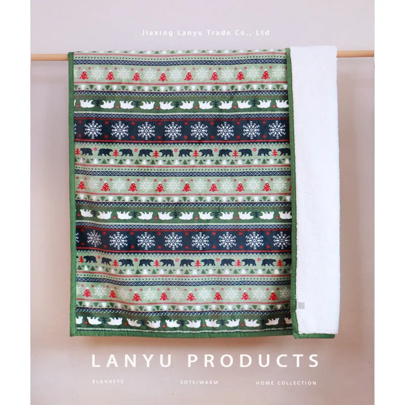 127x152cm Christmas Style Cartoon Sofa Blanket Coral Fleece Single Blanket Thickening Warm Winter Blanket