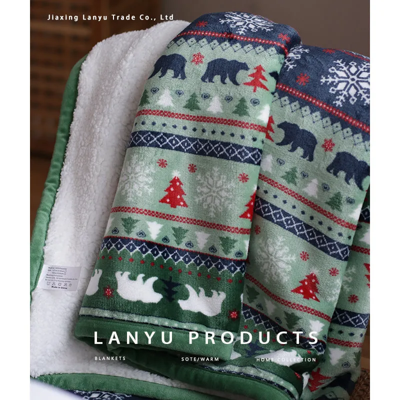 127x152cm Christmas Style Cartoon Sofa Blanket Coral Fleece Single Blanket Thickening Warm Winter Blanket
