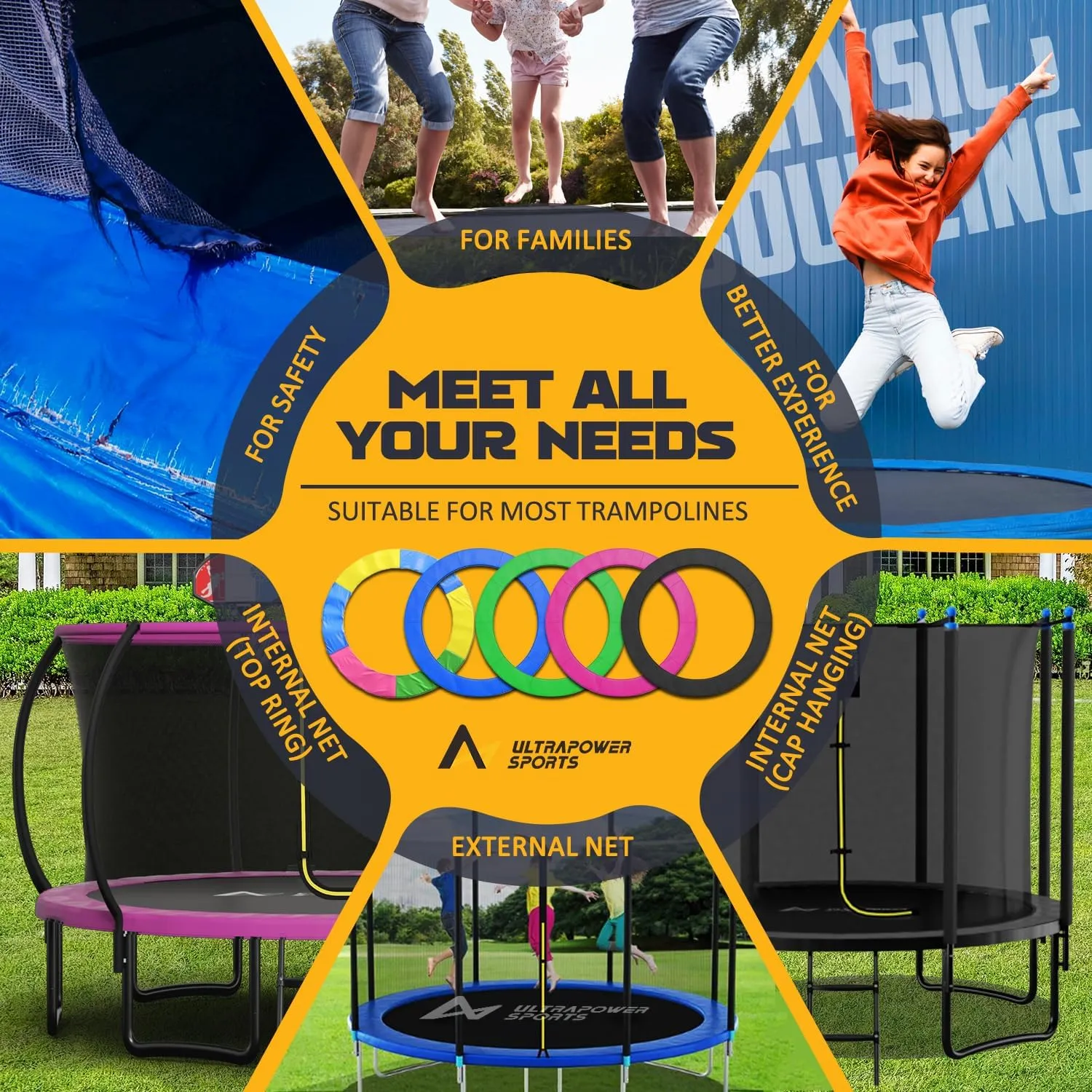 14ft Trampoline Pad Replacement 14 Ft Trampoline Mat Replacement Padding Safety Pad Spring Cover Round Spring Cover with No Holes 10 Ft 12 ft 13 ft 14 ft 15 ft Black Blue Pink Green