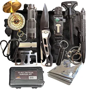 15 in 1 Hiking Kit – Tactical Survival Kit for Hiking, Camping, Climbing Adventures – Emergency Tools & Kit for Survival Situations