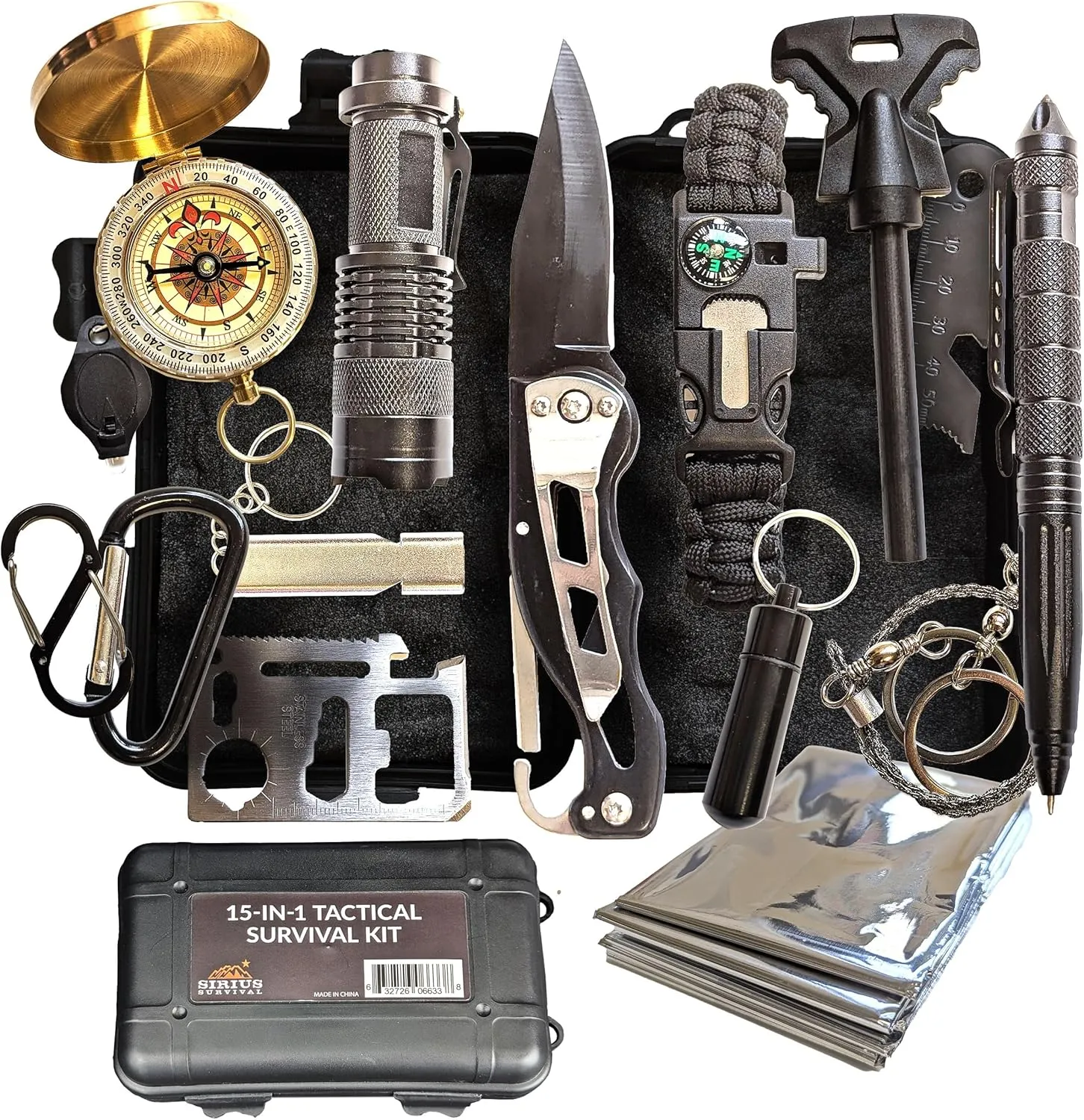 15 in 1 Hiking Kit – Tactical Survival Kit for Hiking, Camping, Climbing Adventures – Emergency Tools & Kit for Survival Situations
