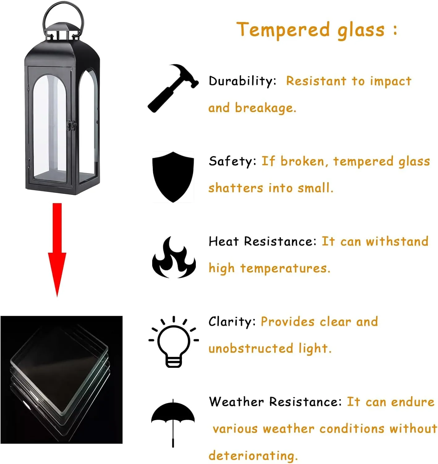16 Inches Metal and Tempered Glass Candle Lantern - Premium Outdoor Lantern, Decorative Lanterns with Handcrafted Design for Patio, Garden & Indoor Decor