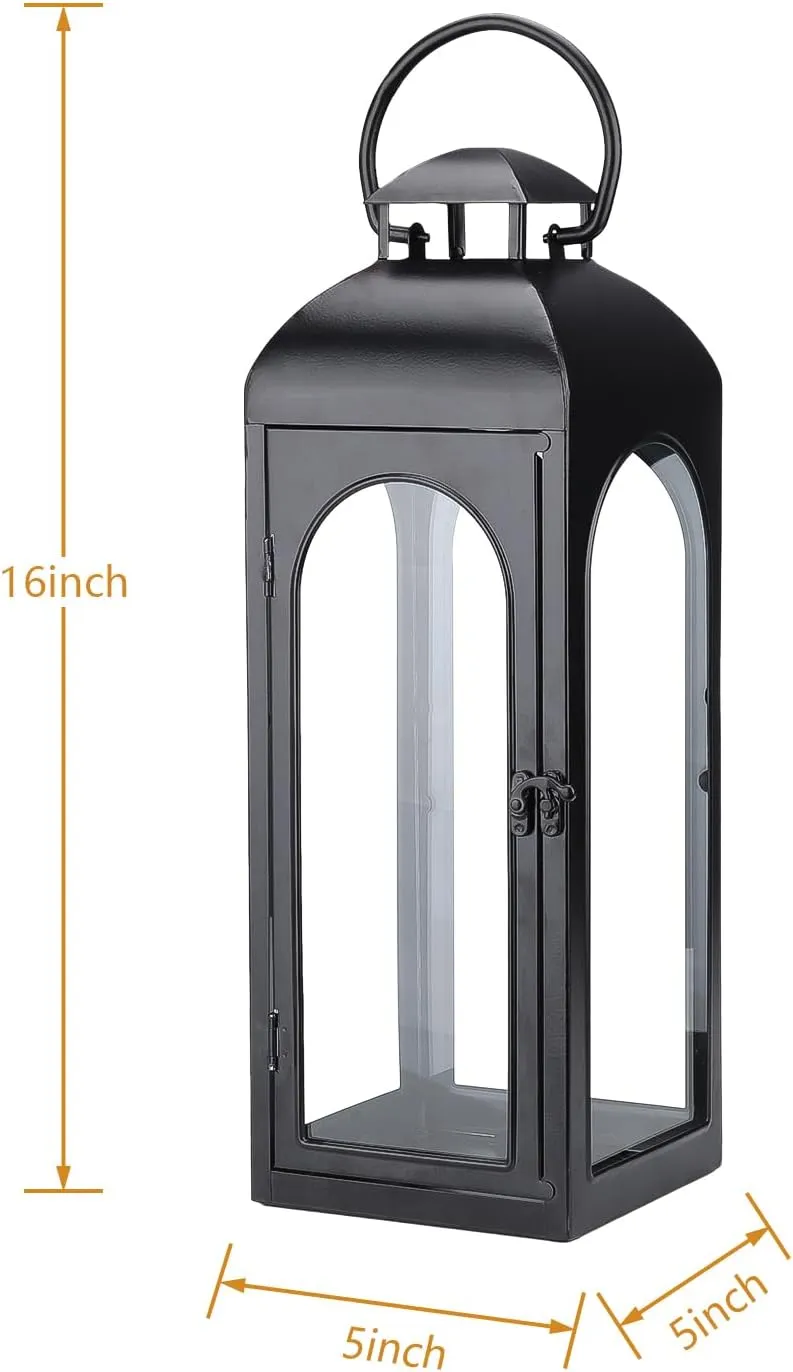 16 Inches Metal and Tempered Glass Candle Lantern - Premium Outdoor Lantern, Decorative Lanterns with Handcrafted Design for Patio, Garden & Indoor Decor