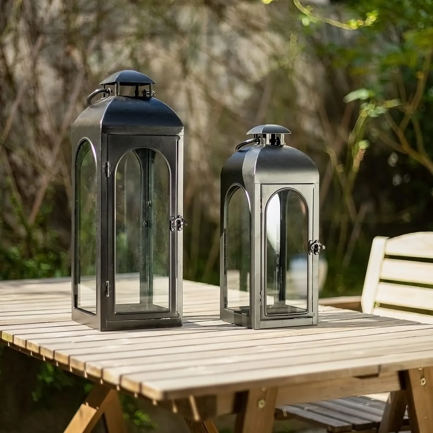 16 Inches Metal and Tempered Glass Candle Lantern - Premium Outdoor Lantern, Decorative Lanterns with Handcrafted Design for Patio, Garden & Indoor Decor