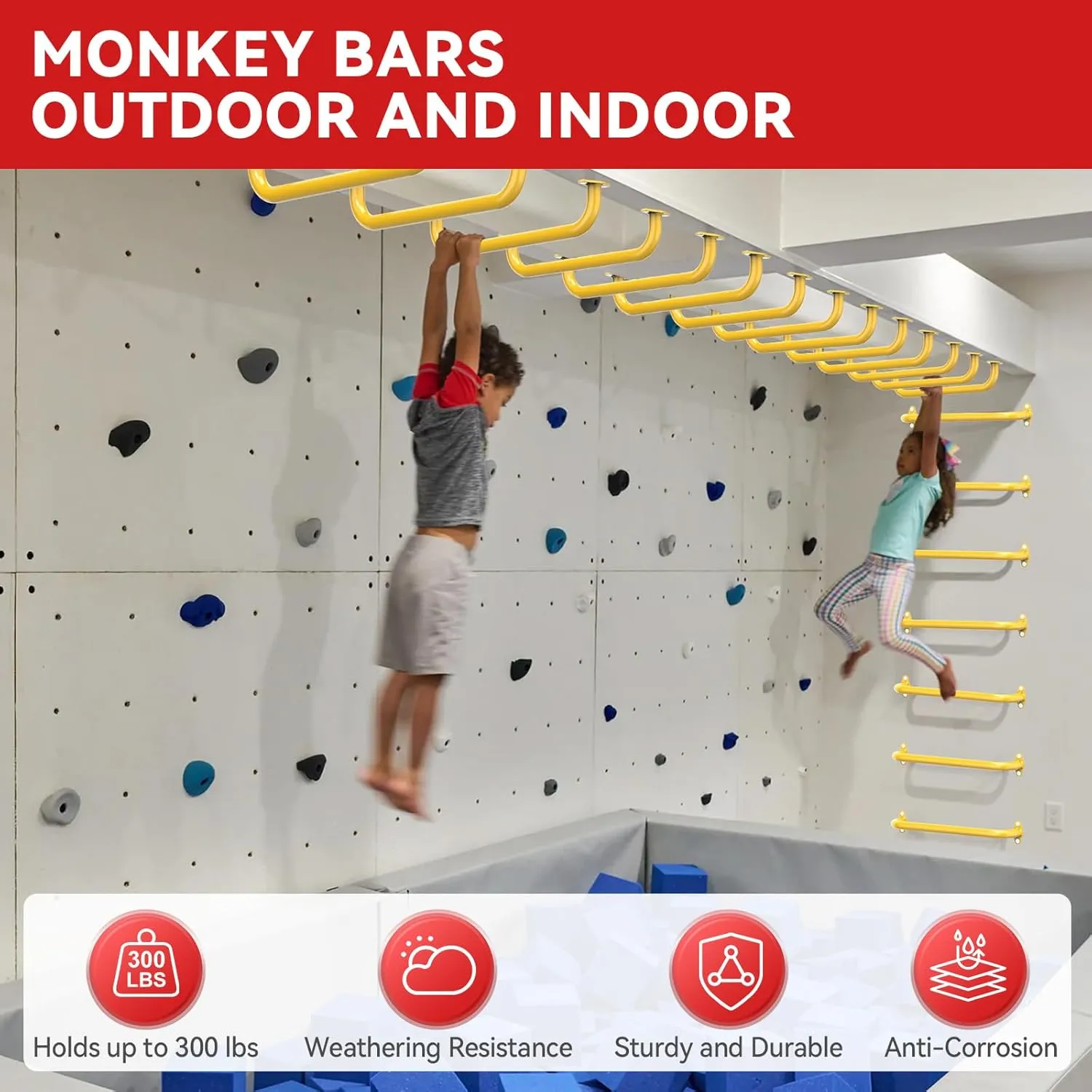 17.3 Inch Safety Playground Handles Metal Kids Indoor Outdoor Climbing Monkey Bars Swing Set Accessories Grab Handle Playset Hand Grips for Playhouse, Treehouse, Jungle Gym (Yellow, 6 Pack)