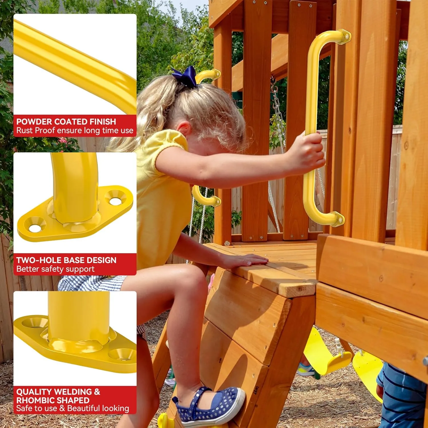 17.3 Inch Safety Playground Handles Metal Kids Indoor Outdoor Climbing Monkey Bars Swing Set Accessories Grab Handle Playset Hand Grips for Playhouse, Treehouse, Jungle Gym (Yellow, 6 Pack)