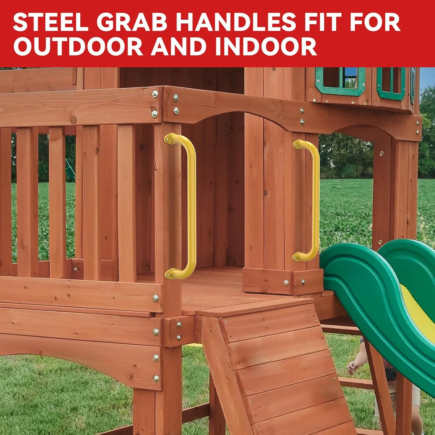 17.3 Inch Safety Playground Handles Metal Kids Indoor Outdoor Climbing Monkey Bars Swing Set Accessories Grab Handle Playset Hand Grips for Playhouse, Treehouse, Jungle Gym (Yellow, 6 Pack)