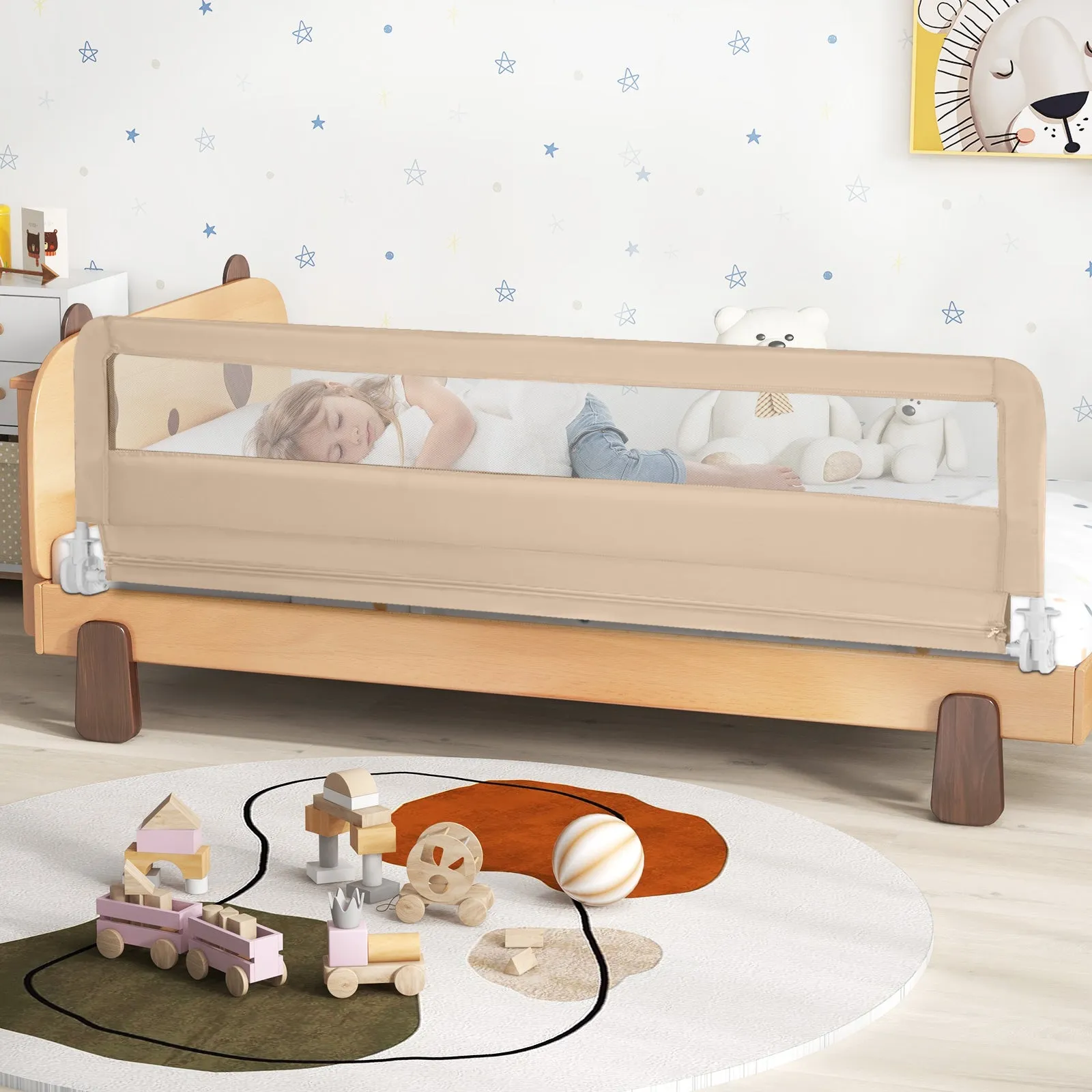 180CM Foldable Baby Bed Rail Guard with Removable Cover and Safety Strap