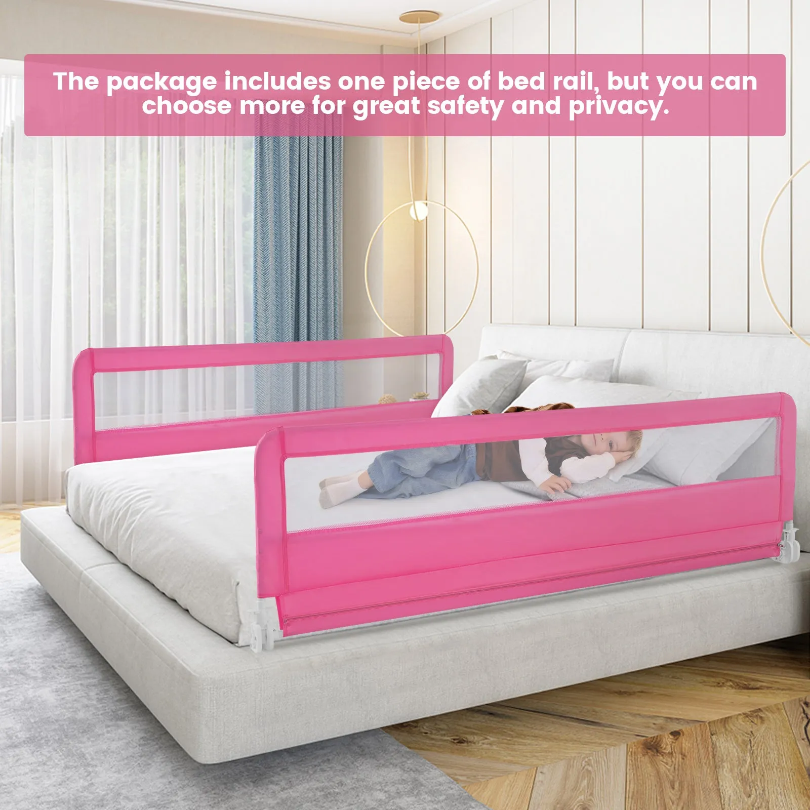 180CM Foldable Baby Bed Rail Guard with Removable Cover and Safety Strap