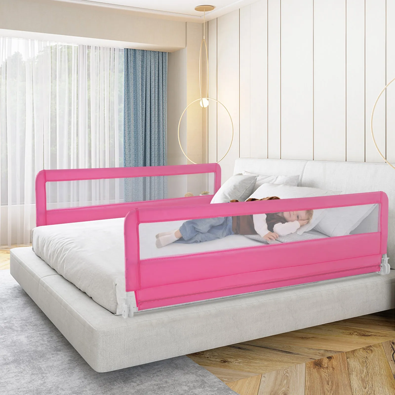 180CM Foldable Baby Bed Rail Guard with Removable Cover and Safety Strap