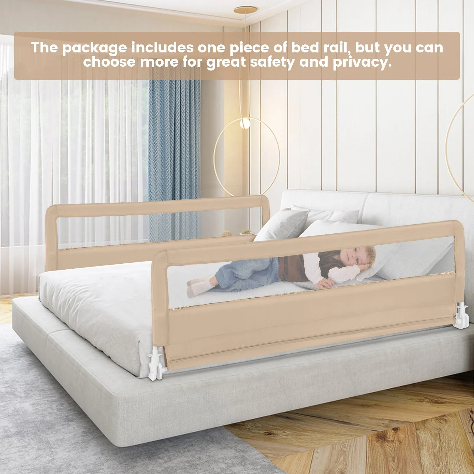 180CM Foldable Baby Bed Rail Guard with Removable Cover and Safety Strap