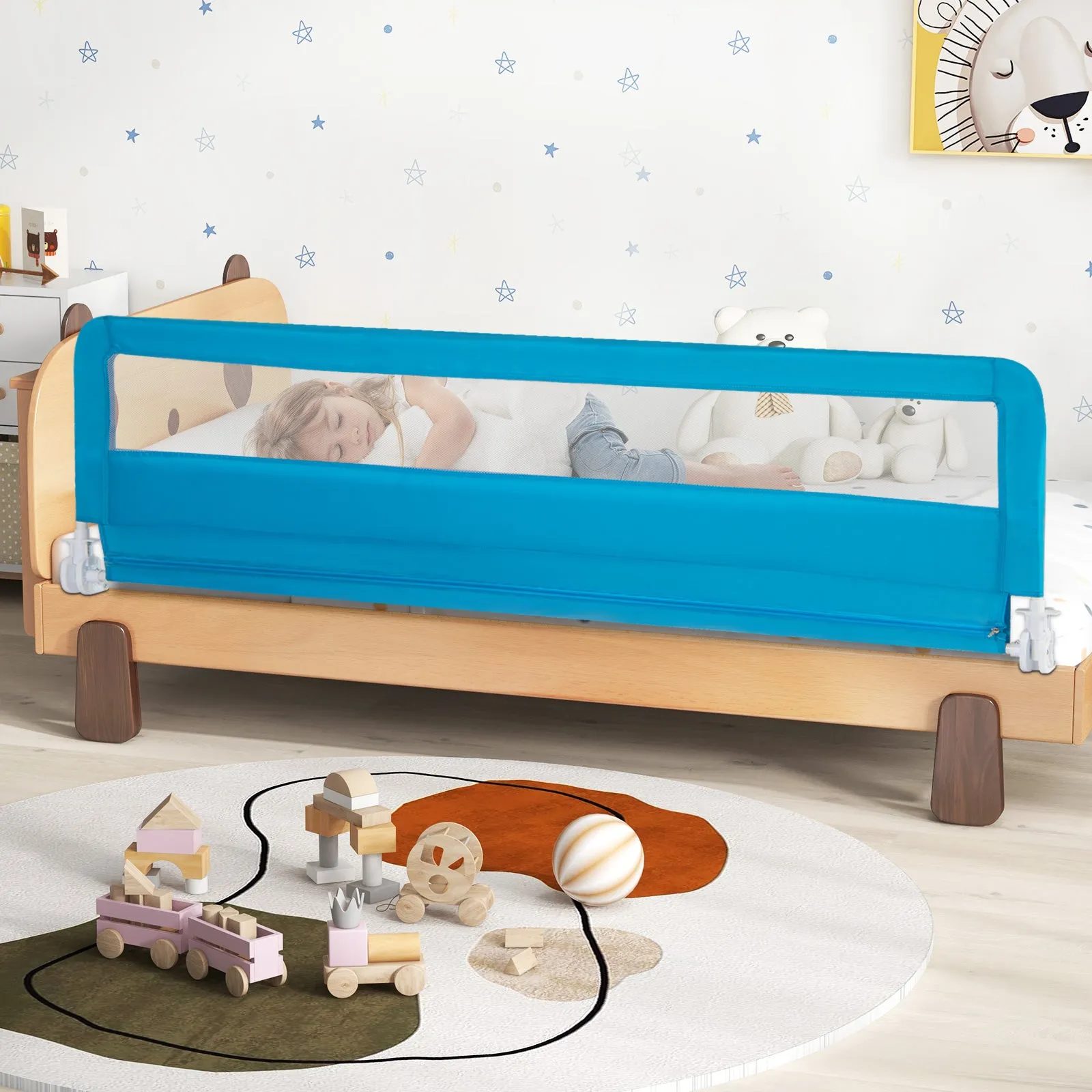 180CM Foldable Baby Bed Rail Guard with Removable Cover and Safety Strap