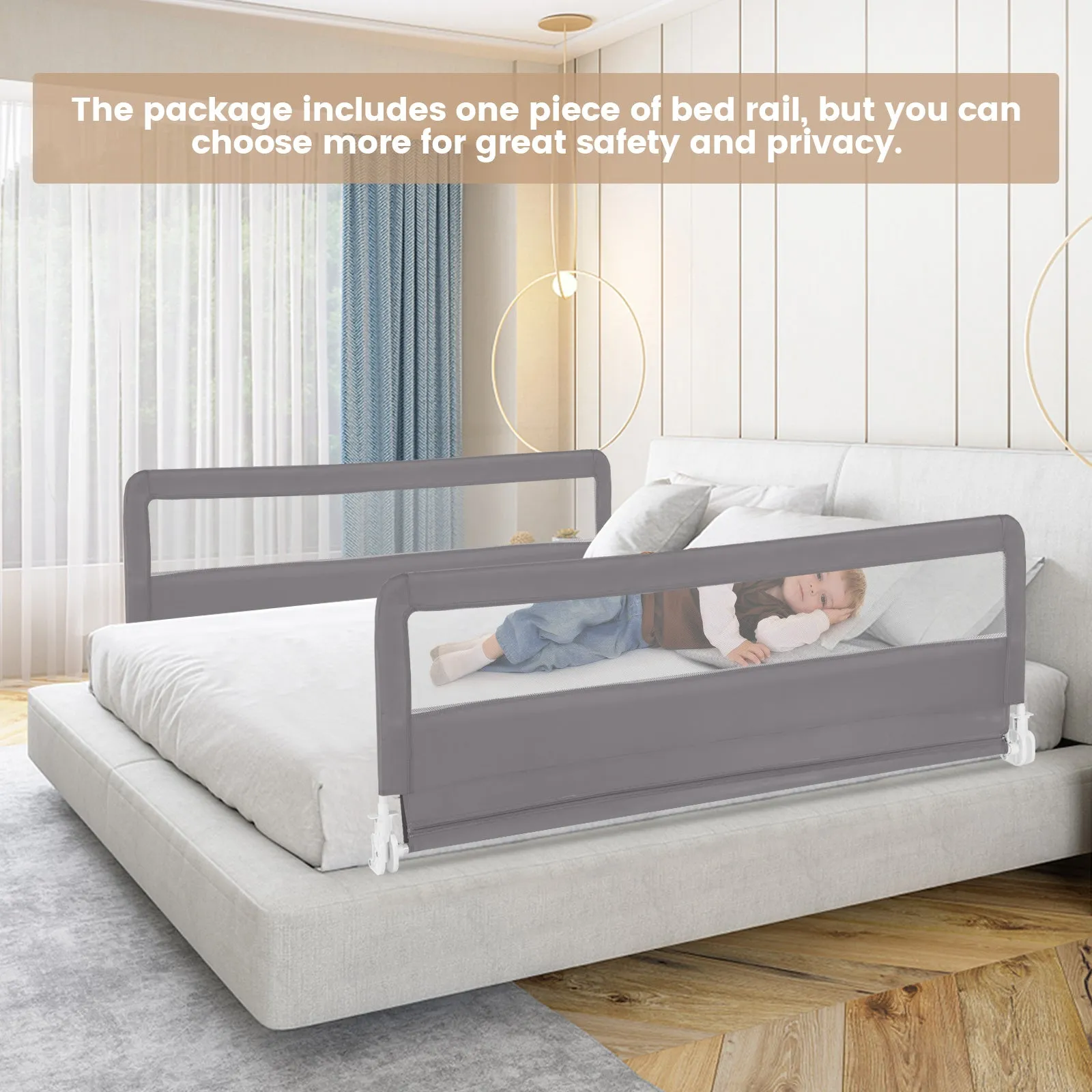 180CM Foldable Baby Bed Rail Guard with Removable Cover and Safety Strap