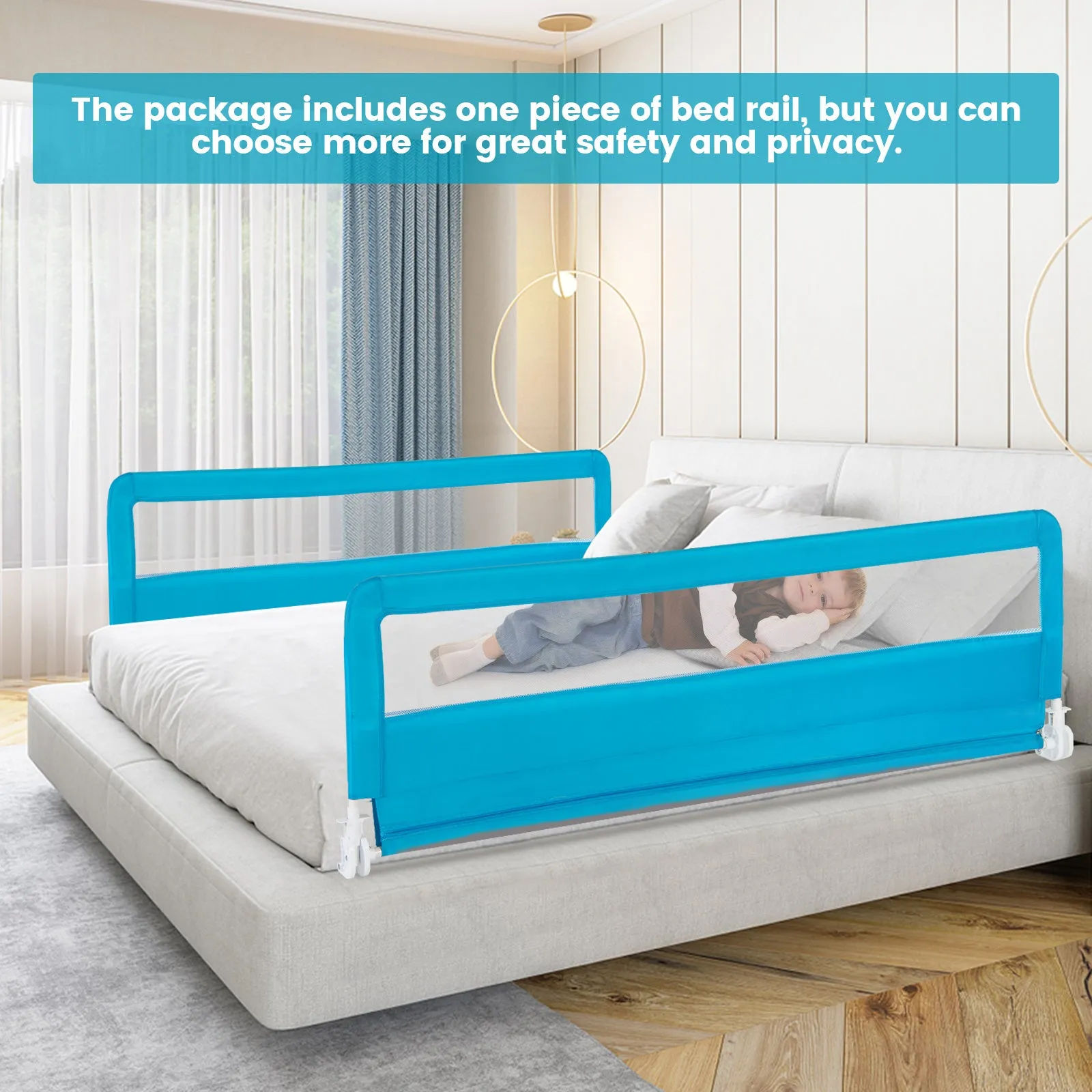 180CM Foldable Baby Bed Rail Guard with Removable Cover and Safety Strap