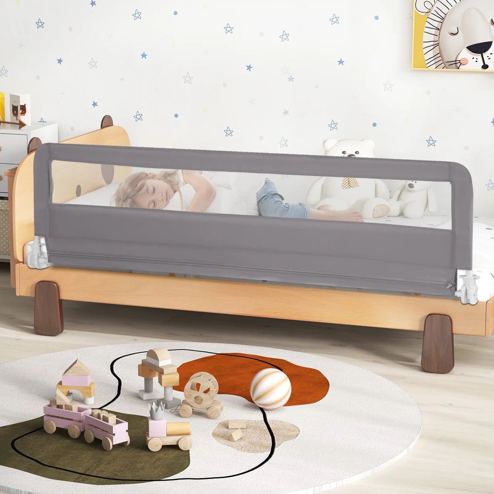 180CM Foldable Baby Bed Rail Guard with Removable Cover and Safety Strap
