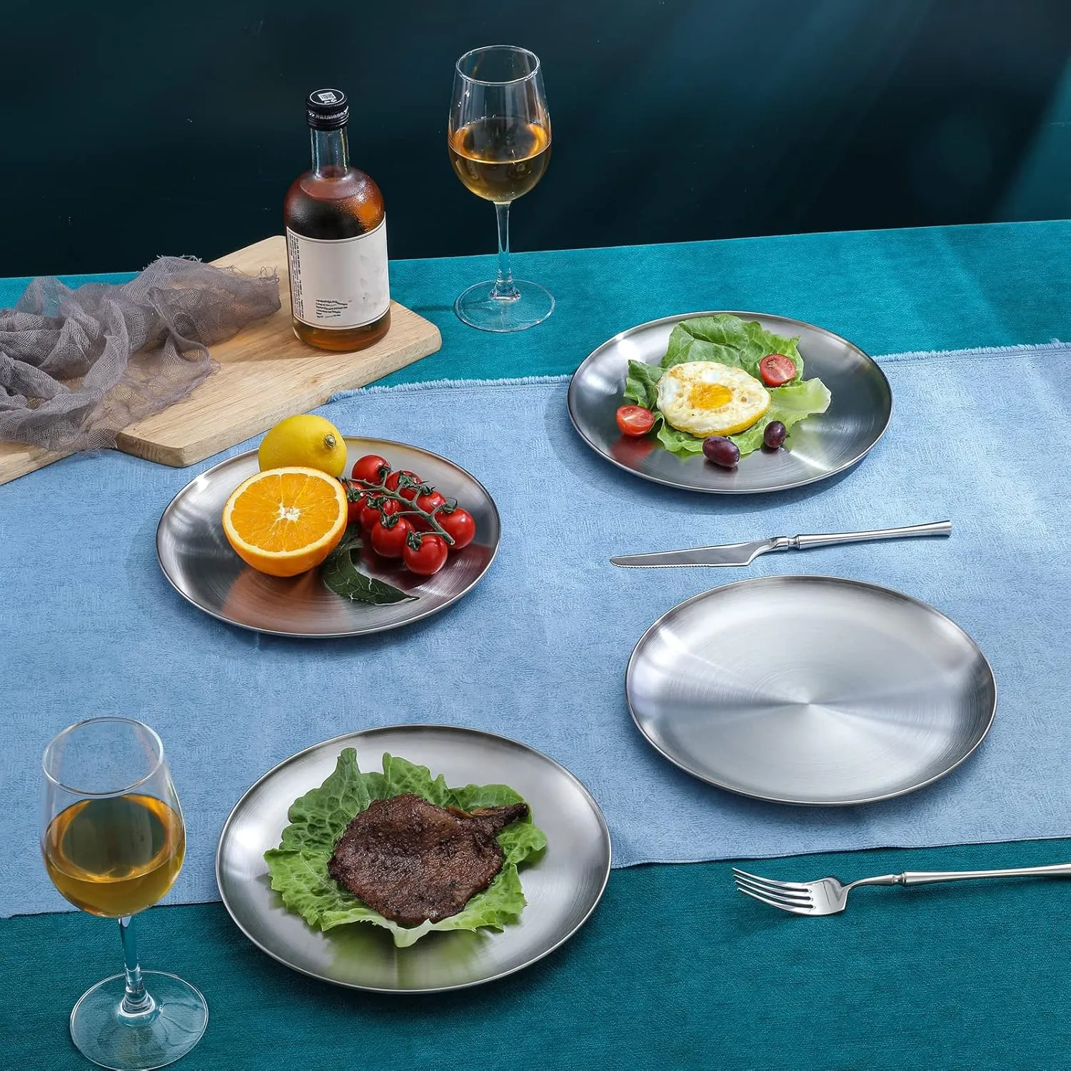 18/8 Stainless Steel Dinner Plate for Main Dishes, Grilled Meat, Dessert, Salad, and Fruit - 9 Inches (23 cm) Large Capacity (8pc, 9in)