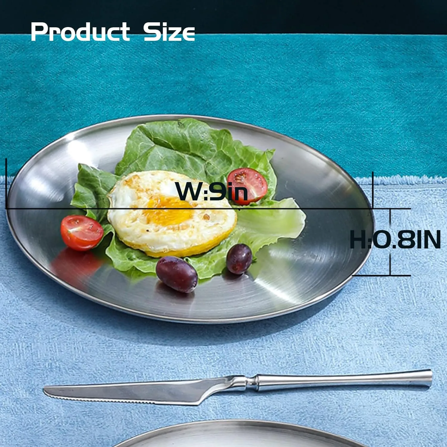 18/8 Stainless Steel Dinner Plate for Main Dishes, Grilled Meat, Dessert, Salad, and Fruit - 9 Inches (23 cm) Large Capacity
