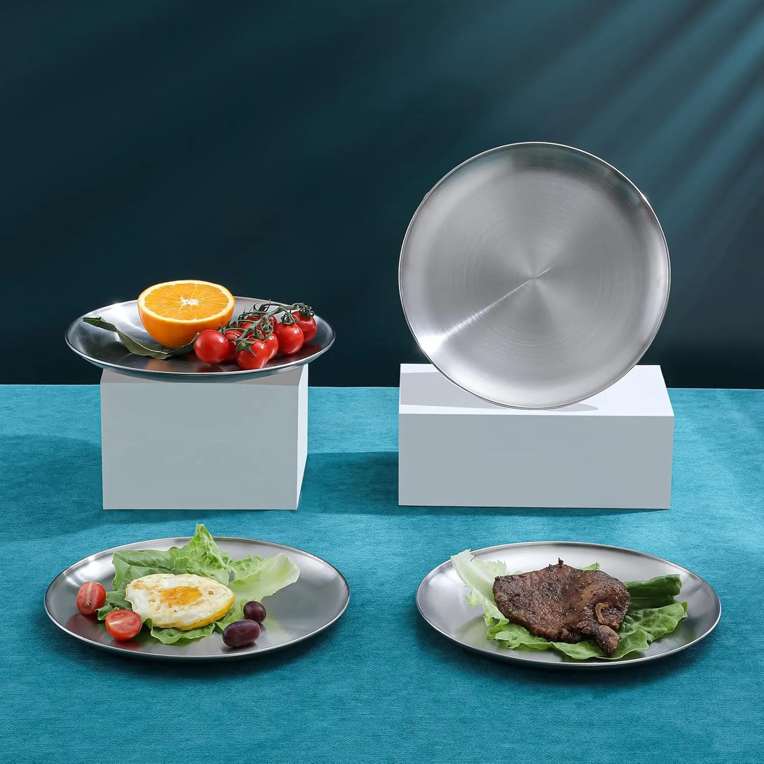 18/8 Stainless Steel Dinner Plate for Main Dishes, Grilled Meat, Dessert, Salad, and Fruit - 9 Inches (23 cm) Large Capacity