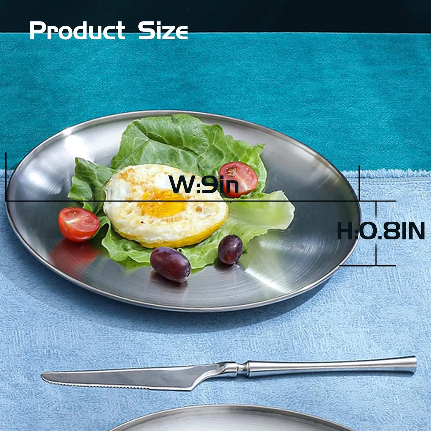 18/8 Stainless Steel Dinner Plate for Main Dishes, Grilled Meat, Dessert, Salad, and Fruit - 9 Inches (23 cm) Large Capacity